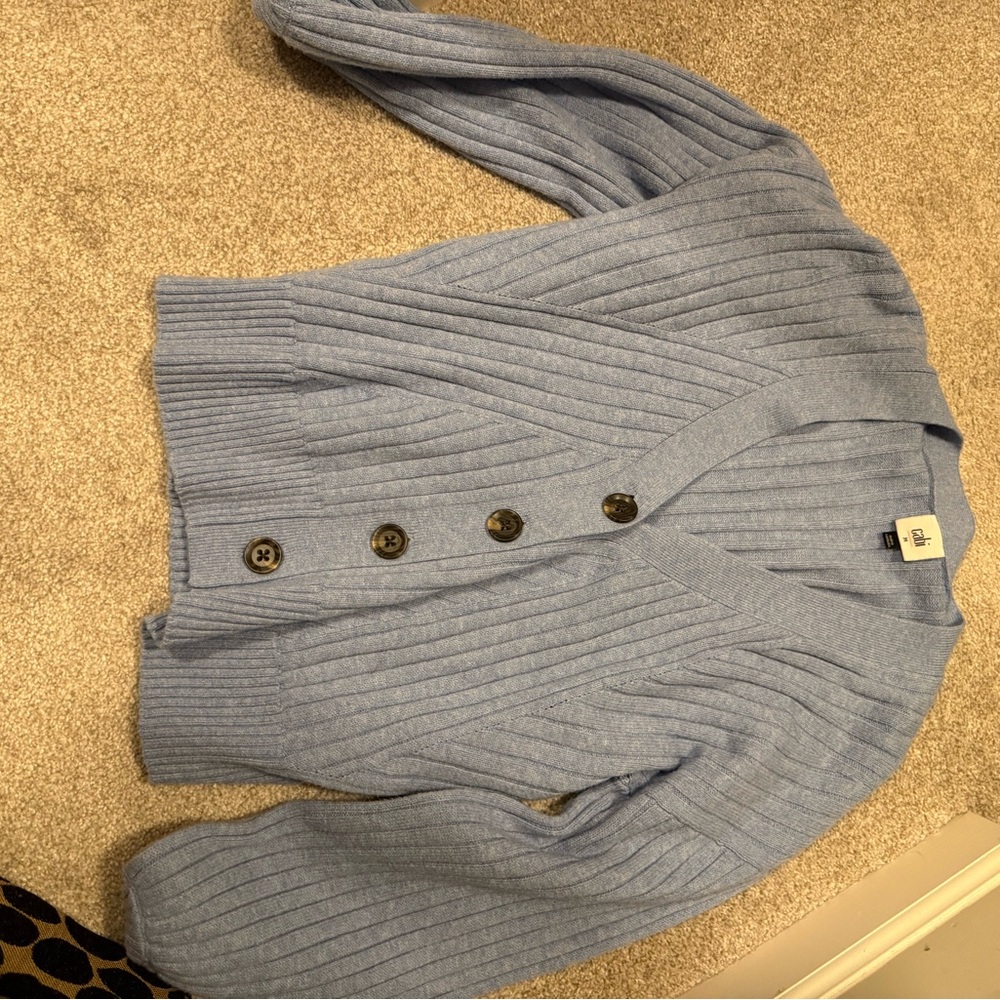 Blue Ribbed Button-Up Women's Sweater